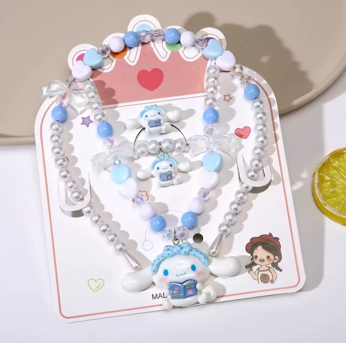 玉桂狗儿童项链手链发箍戒指四件套卡通组合套装串珠甜美饰品礼物