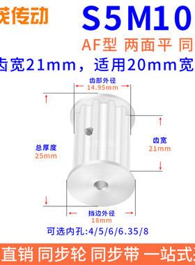 同步带轮S5M10槽宽21双面平AF内孔4 5 6 6.35同步轮AS5M200皮带轮
