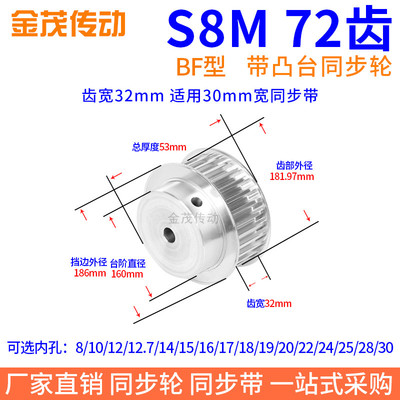 S8M72齿带凸台齿宽32同步带轮内孔12 19 20 22 24 2528同步轮齿轮