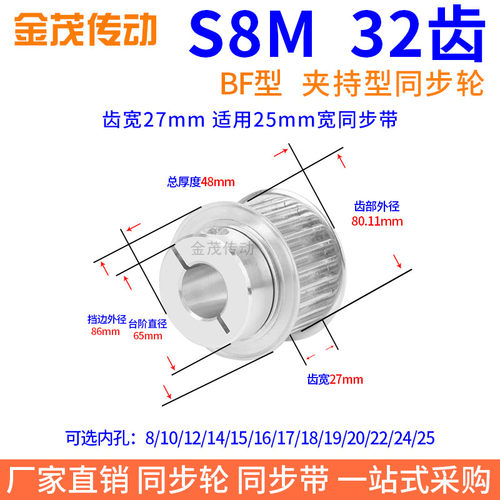 S8M32齿宽27夹持型同步带轮内孔8 10 12 15 19 220抱紧HTCP同步轮