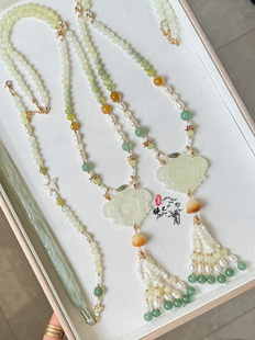 春不晚手作 原创淡水珍珠岫玉璎珞背云汉服旗袍配饰项链
