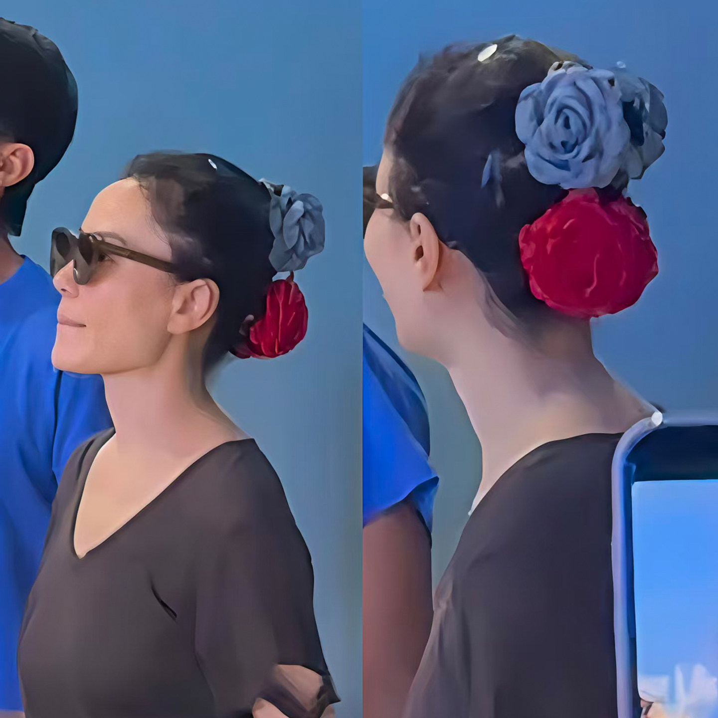 王菲音乐会同款超好看的侧边夹女初中生发卡红蓝色玫瑰双花圈头饰