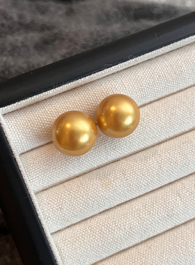 南洋金珍珠耳钉925银针爆款轻奢耳环14mm法式高级精致美耳饰新款