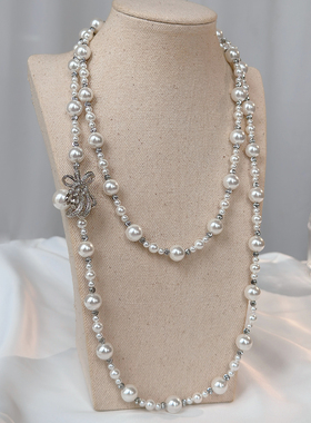 蝴蝶结珍珠项链长款毛衣链秋冬女2025新款爆款轻奢小众高级感正品