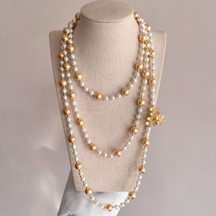 长款珍珠项链女款轻奢小众2025新款南洋金珠高级感毛衣链多层叠戴