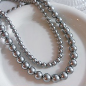 铂金灰色真多麻珍珠项链925银颈链秋冬毛衣链女银灰倪妮同款 12mm