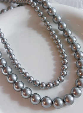 铂金灰色真多麻珍珠项链925银颈链秋冬毛衣链女银灰倪妮同款12mm