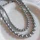 12mm 铂金灰色真多麻珍珠项链925银颈链秋冬毛衣链女银灰倪妮同款