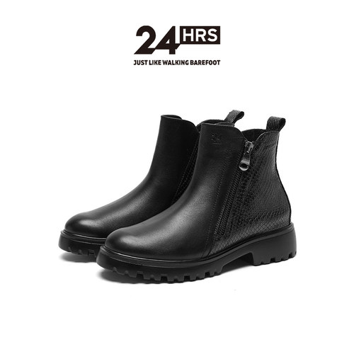 24HRS西班牙进口小牛皮厚底短靴