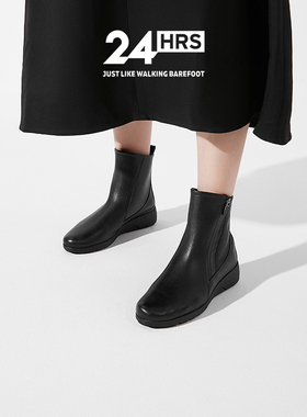 24Hrs西班牙24小时进口女士优雅踝靴 舒适透气小牛皮短靴 26302