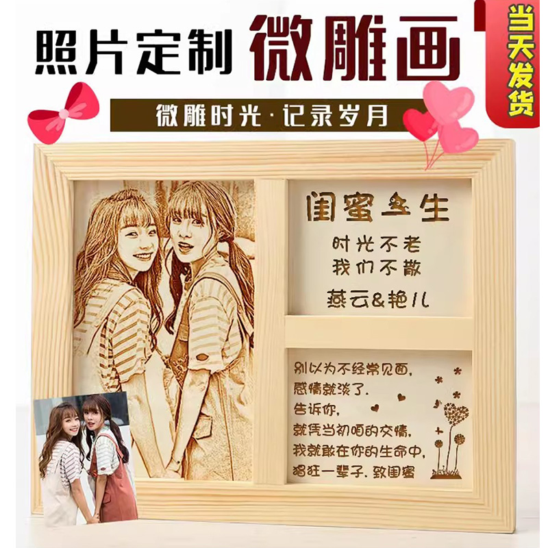 闺蜜生日礼物18岁成人礼送女生高档实用男十八成年木刻画照片定制