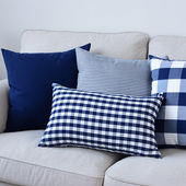 海军蓝格子布艺抱枕套家用沙发靠垫办公室床头靠枕汽车腰枕靠简约