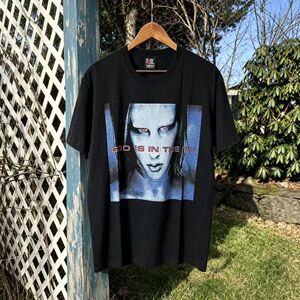 蓝屏曼森印花纯棉圆领宽松型短袖