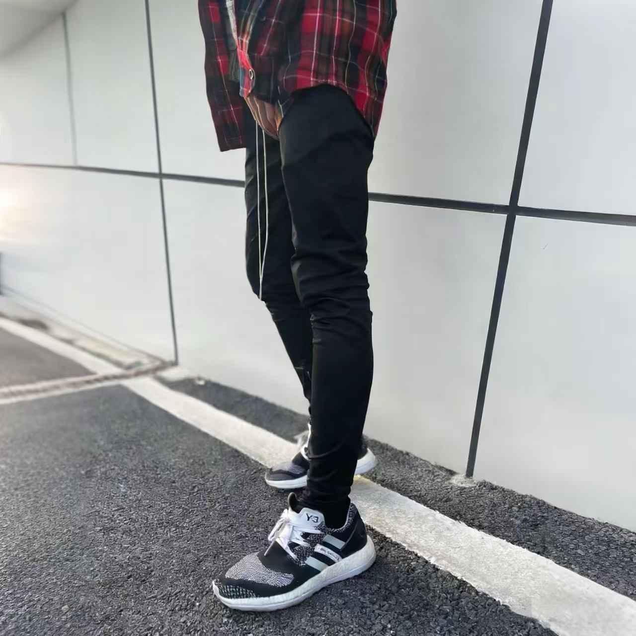 现货秒发高街3rd纯黑修身布裤图片