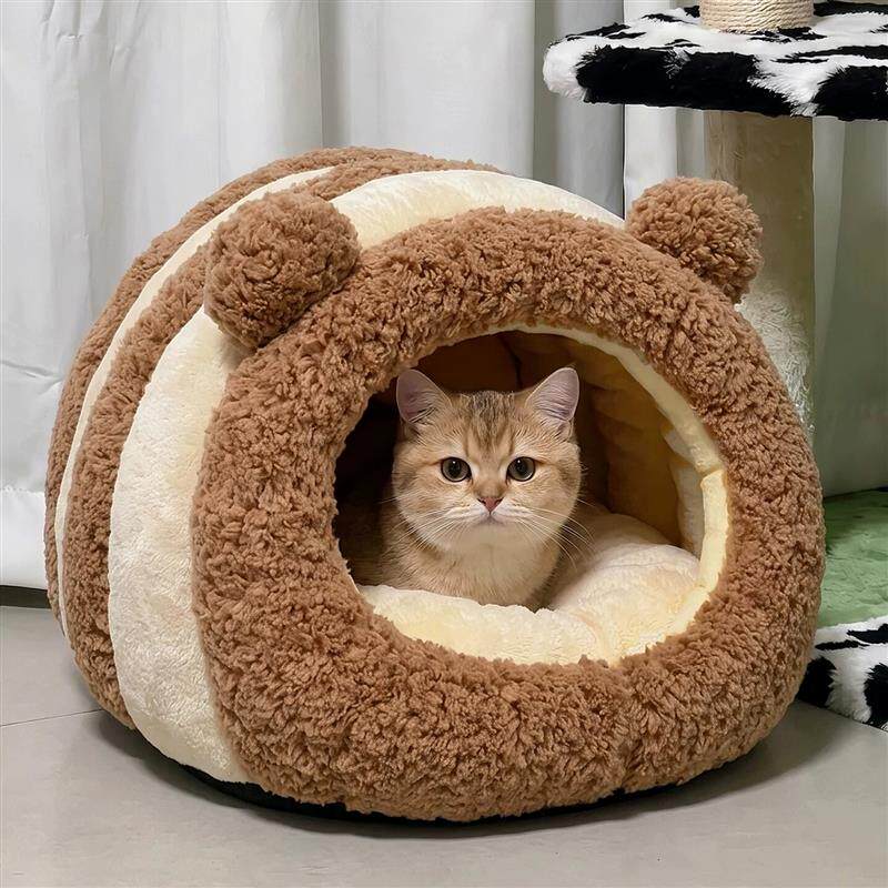 猫窝半封闭式安全感秋冬季保暖宠物小熊睡窝猫咪躲避屋小型犬狗窝