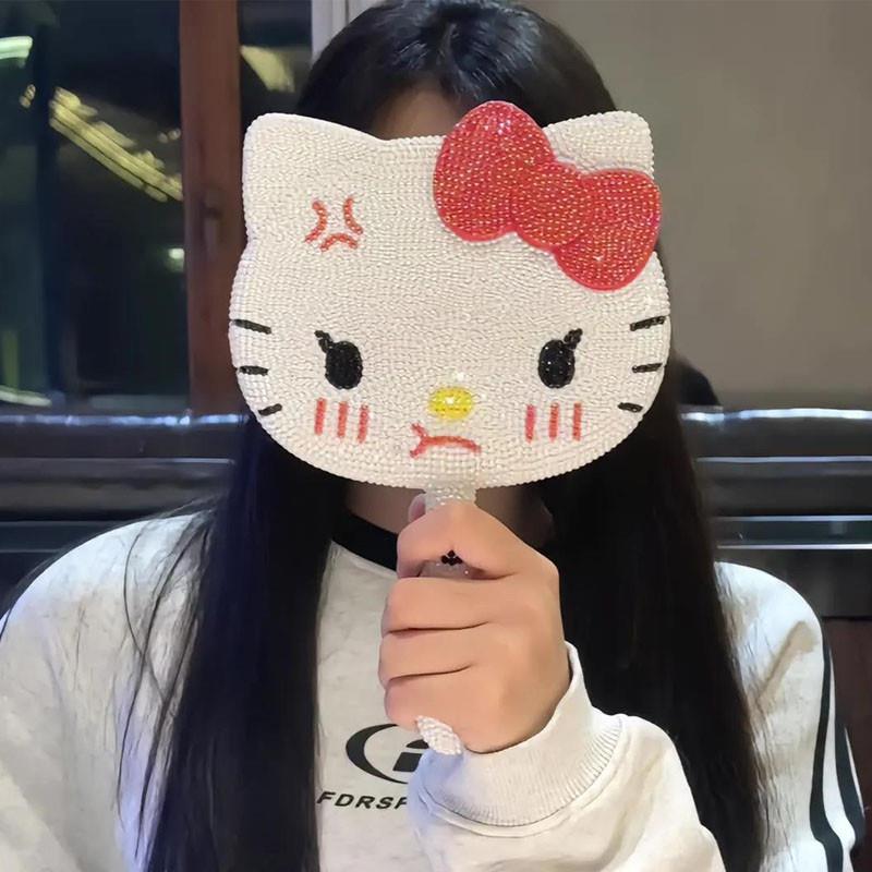 满钻镜子手工diy材料包学生宿舍kitty猫桌面手持化妆镜