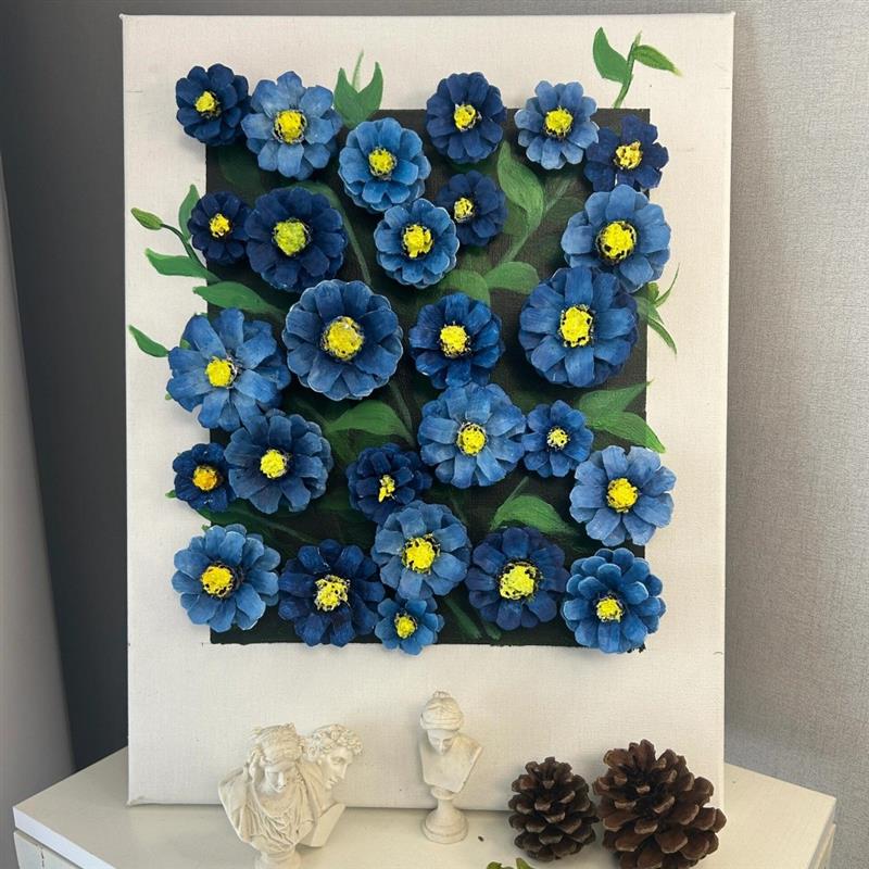 蓝色松果装饰画DIY手工画框制作材料桌面摆件挂墙装饰品生日礼物