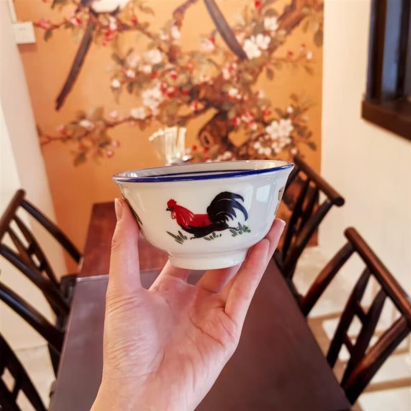 老式怀旧周星驰同款公鸡碗功夫女足周边家用饭碗陶瓷碗釉中彩面碗