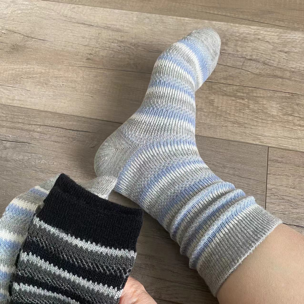 条纹美式复古风中筒袜女heattech