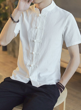 中式衬衫男养生馆中医艾灸理疗足疗按摩技师服装茶艺师工作服定制