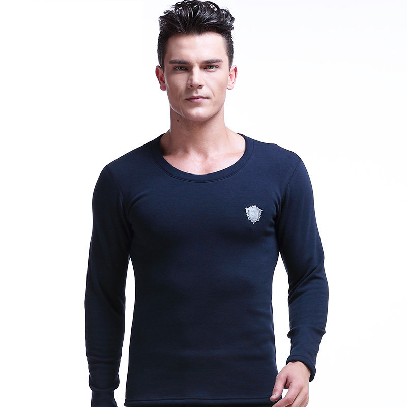 奥元素单件男士秋衣单件加厚加绒圆领修身防寒打底保暖上衣内衣男