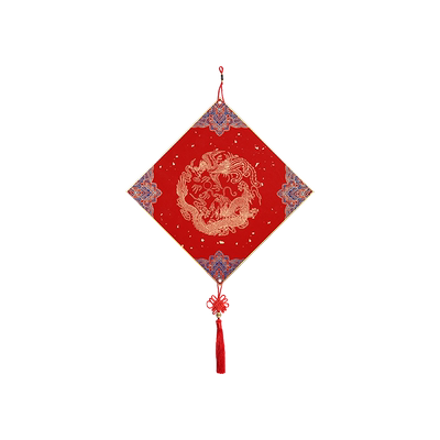 万年红福卡对联纸斗方书法挂件