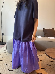 2025秋季 新款 coffee小姐 韩版 宽松拼接连衣裙女 时尚 ins潮圆领短袖