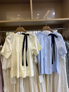 韩版 新款 时尚 2024夏季 ins潮甜美小清新圆领系带短袖 气质休闲衬衫