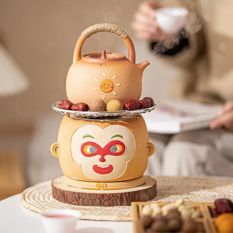 围炉煮茶炭炉2024新款烤火炉烧烤炉粗陶烧水煮茶壶卡通悟空碳炉子