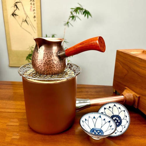 左右手小风箱围炉煮茶炭炉套装纯手工樱桃木老式迷你紫铜罐罐茶壶