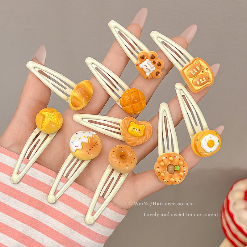 可爱仿真食物发夹甜甜圈菠萝包侧边刘海夹碎发bb夹子趣味发卡头饰