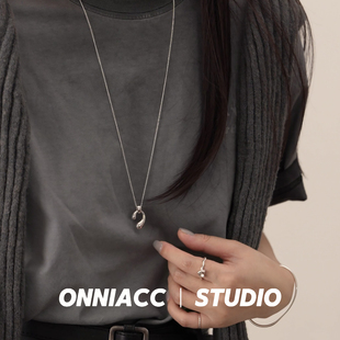 马蹄水滴项链女毛衣链纯银气质高级设计感小众轻奢简约长款项链韩