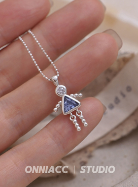 水晶机器人玩偶吊坠项链女锁骨链纯银高级感轻奢小众2026年新款