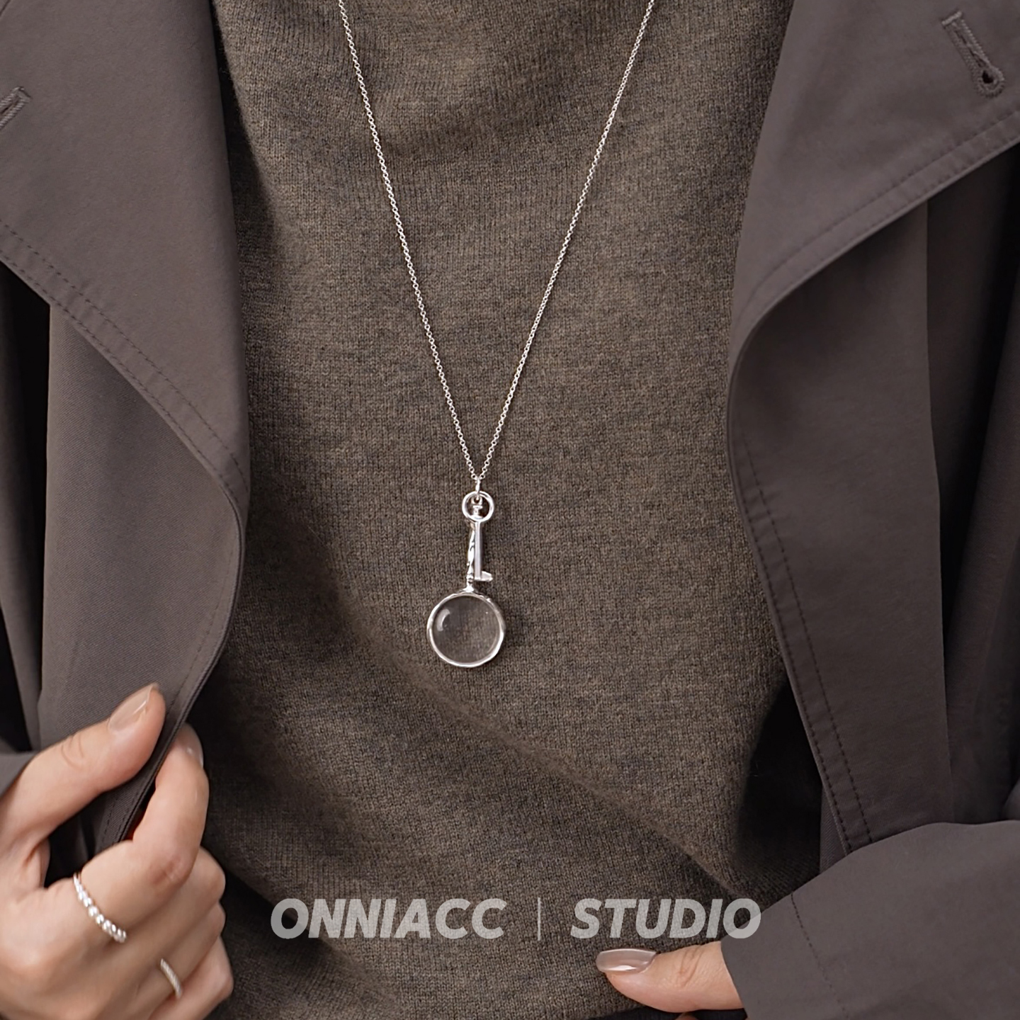 放大镜钥匙项链女长款毛衣链纯银