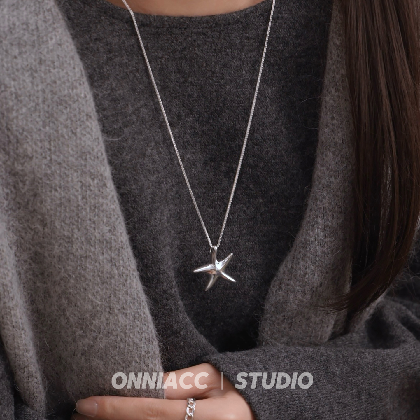 海星五角星项链女长款毛衣链纯银