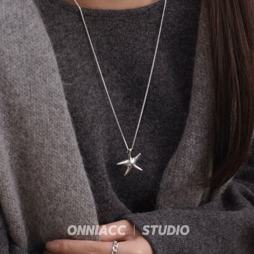 海星五角星项链女长款毛衣链纯银