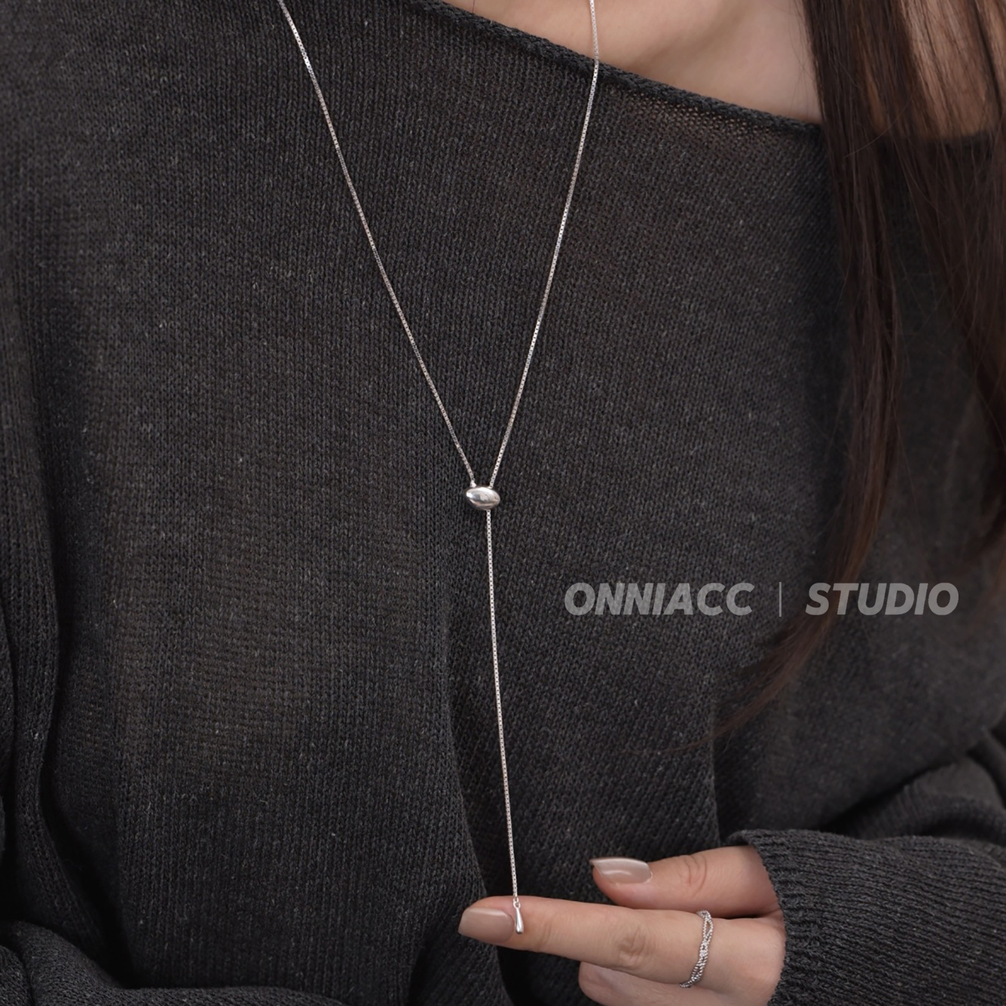 椭圆抽拉项链女长款毛衣链纯银