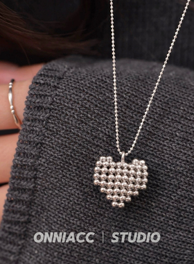 立体心形爱心纯银项链女长款毛衣链配饰秋冬高级感轻奢小众简约