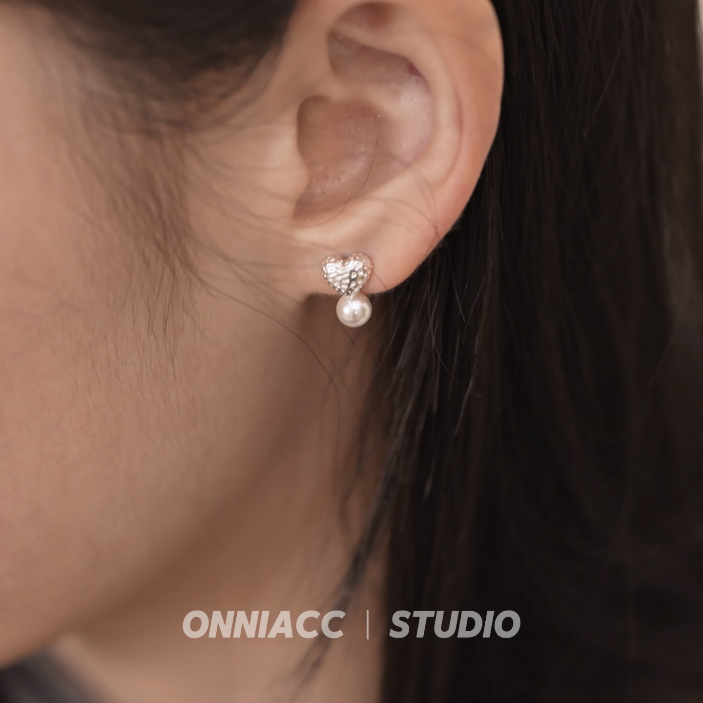 珍珠爱心耳钉女耳环纯银