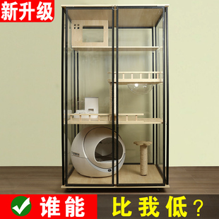 實木貓籠子家用室內貓屋超大豪華雙層貓窩木貓砂盆一體透明貓柜子