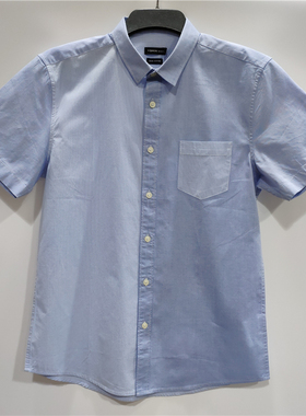YC潮流蓝色拼接男士纯棉商务时尚休闲修身短袖衬衫1621180176BA