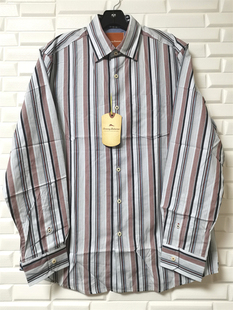 外贸BAHAMA巴哈马红黑白条男士纯棉美式宽松长袖衬衫T34109大码男