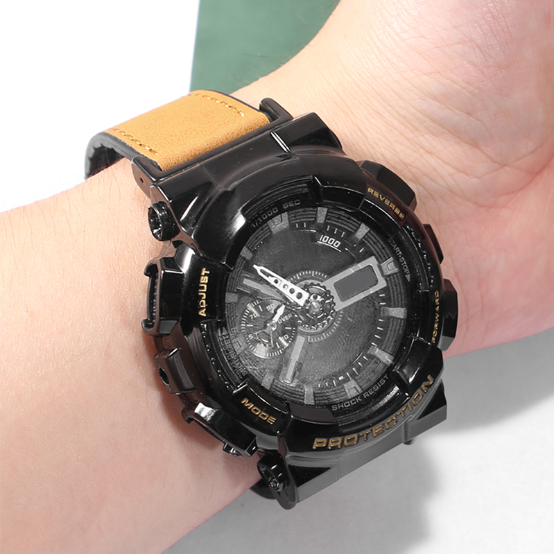 磁吸牛皮手表带男适配卡西欧GA-110 120 100 700黑金改装硅胶表带