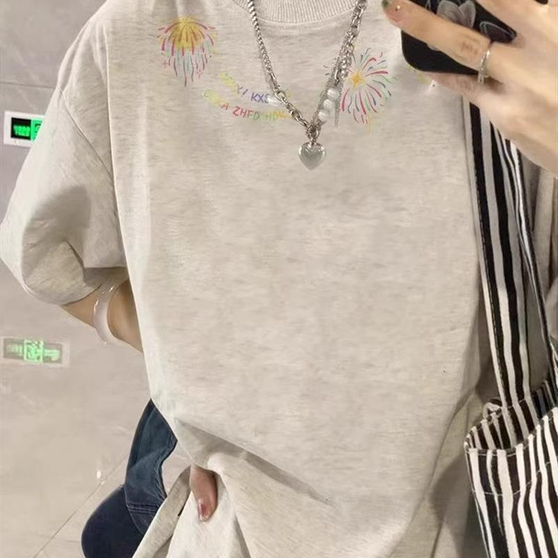 大码纯棉灰色短袖t恤女2025新款夏季美式正肩设计感小众半袖上衣
