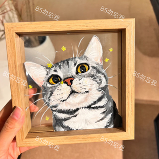 85勿忘我纯手工绘制宠物玻璃画宠物照片定制宠物手绘画像宠物定制
