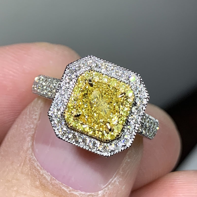 cy宝饰枕型雷迪恩钻石镶嵌钻石18k白金结婚钻戒pt900定制女士戒指