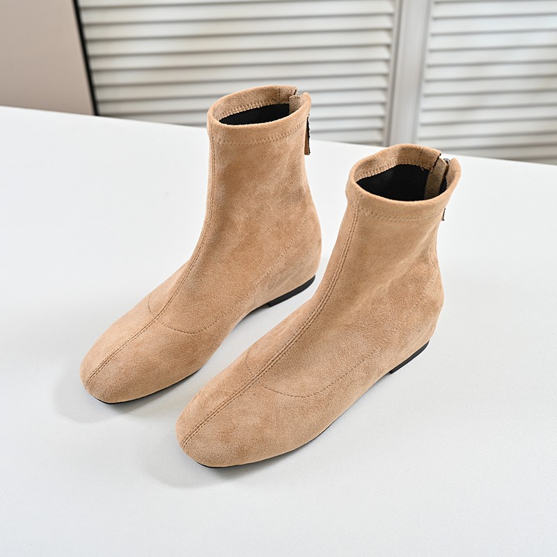 步享杏色绒面短靴女2025新款