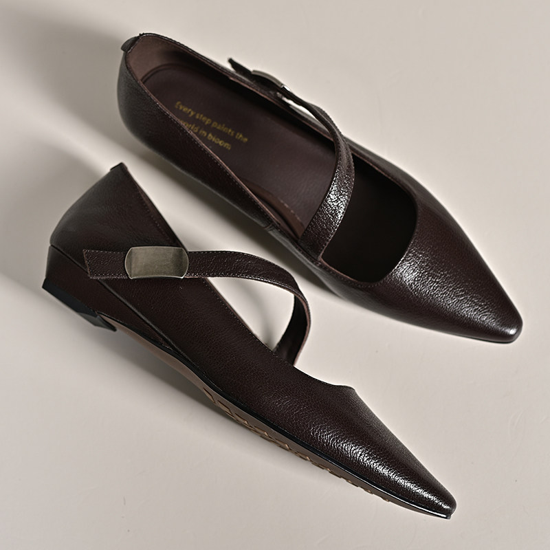 步享~法式棕色羊皮玛丽珍鞋女2026春季新款尖头平底真皮浅口单鞋,女鞋,玛丽珍鞋,淘宝优惠券,粉丝福利购,淘宝优惠卷