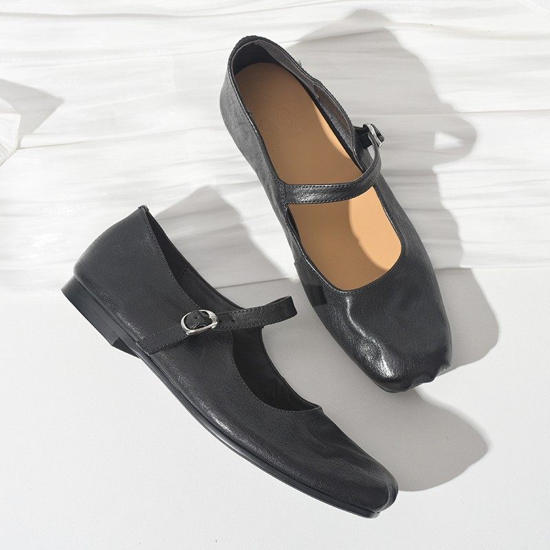 步享法式复古一字扣玛丽珍鞋女方头平底真皮软底舒适浅口黑色单鞋,女鞋,玛丽珍鞋,淘宝优惠券,粉丝福利购,淘宝优惠卷
