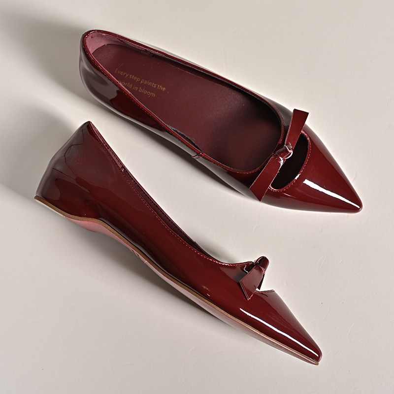 步享~法式红色浅口单鞋女2026春季新款尖头蝴蝶结平底真皮一脚蹬,女鞋,浅口单鞋,淘宝优惠券,粉丝福利购,淘宝优惠卷